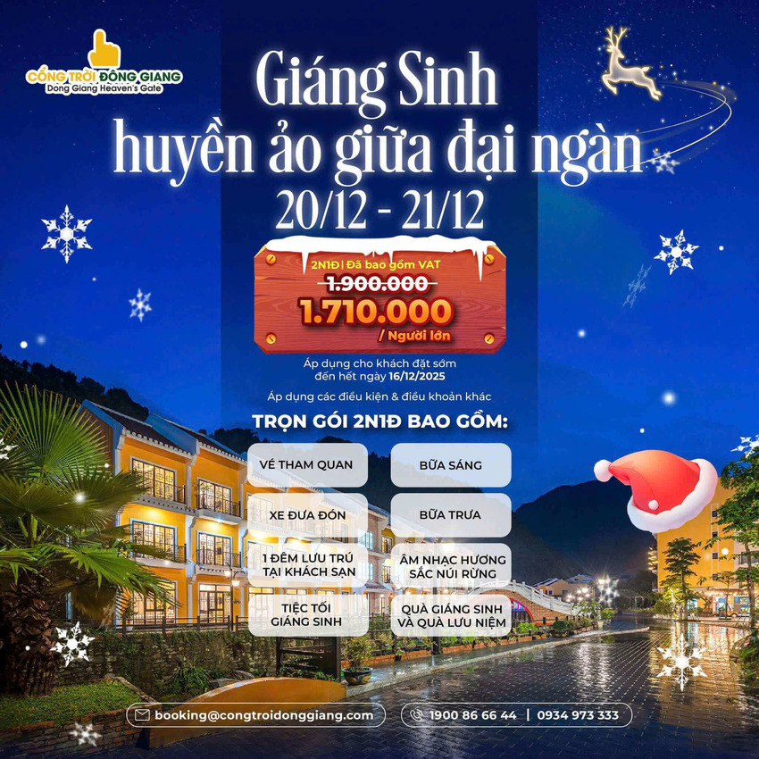 Khuyến mãi Cổng trời Đông Giang Combo 2N1Đ Giáng Sinh